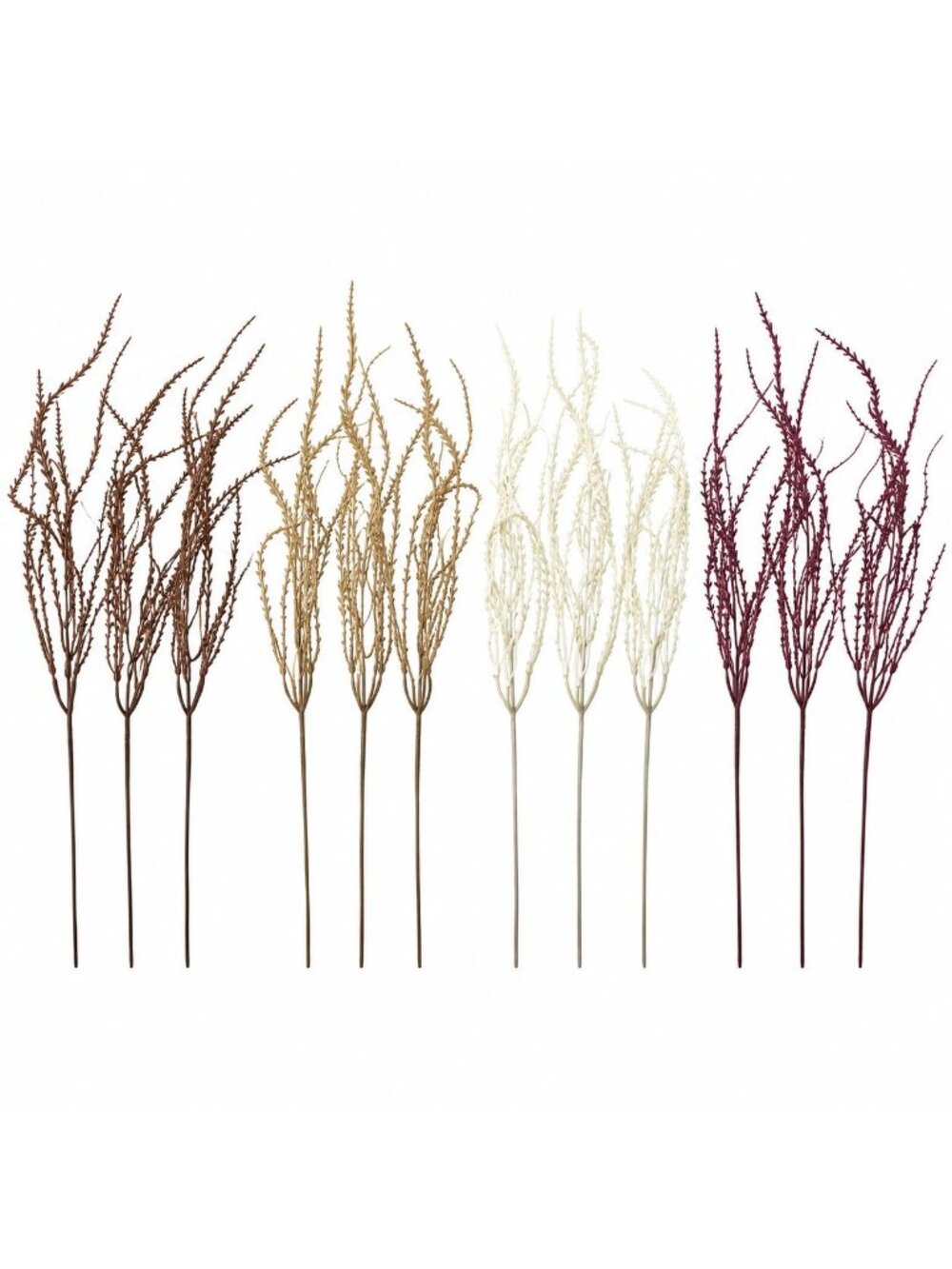 Faux Wheat Grass Stems Set of 12, Burgundy Cream Gold Brown Floral Picks, 16 Inc